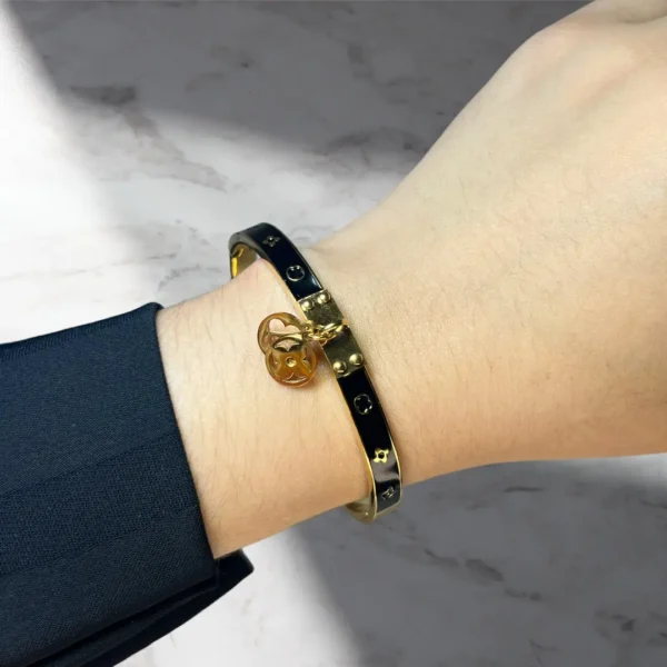 Louis Vuitton Bracelet with 3 Charms - Black Inlay - Image 3